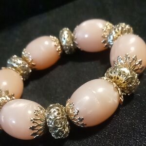Vintage style coral and Gold Beaded Bracelet
